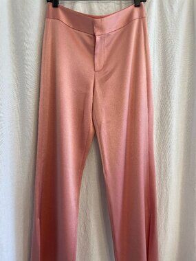 alice + olivia rose colored JC satin-crepe wide leg pants, size 6